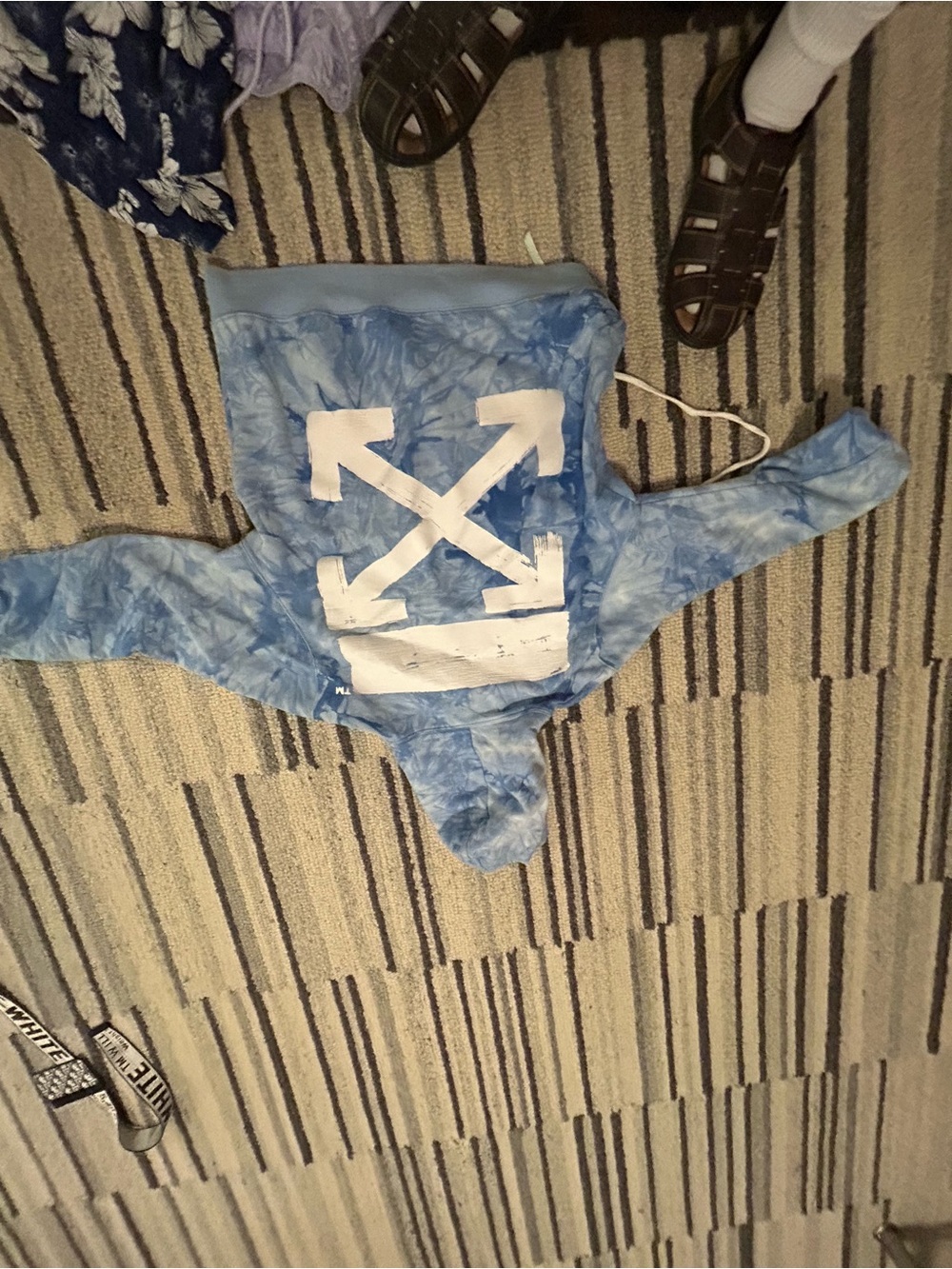 Off-White Light Blue Tie-Dye Hoodie with White Logo